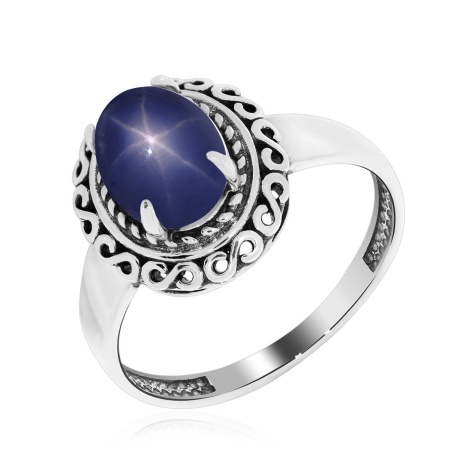 Купить оптом кольцо из серебра с сапфир звездчатыйом 1310942113-8 от Krasnoe