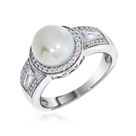Купить оптом кольцо из серебра с жемчугом и фианитами 1340050803л от Krasnoe