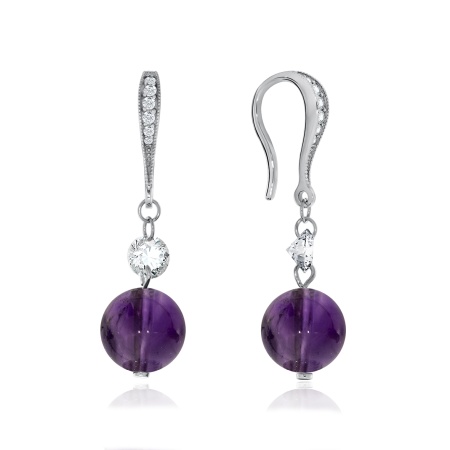 Купить оптом серьги из серебра с аметистами и фианитами 2340060612 от Krasnoe