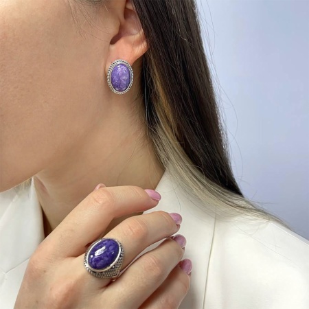 Купить оптом серьги из серебра с чароитами 2310460969 от Krasnoe