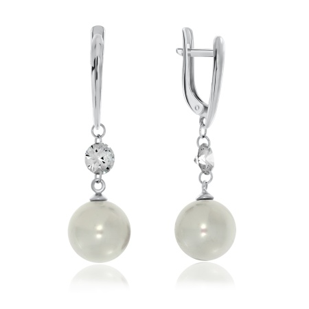 Купить оптом серьги из серебра с жемчугами и фианитами 2340240619 от Krasnoe