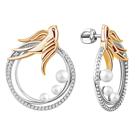 Купить оптом пусеты из серебра с жемчугами и фианитами 2350834601л от Krasnoe