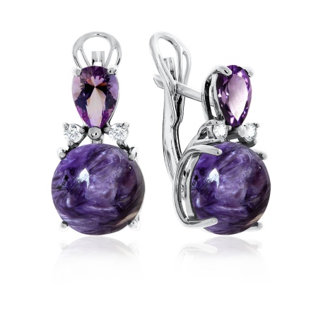 Купить оптом серьги из серебра с чароитами и фианитами 2340460935-92 от Krasnoe