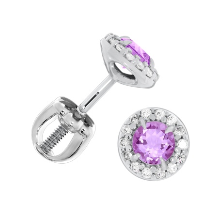 Купить оптом пусеты из серебра с аметистами и фианитами П340064140л от Krasnoe