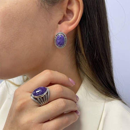 Купить оптом серьги из серебра с чароитами 2310460981 от Krasnoe