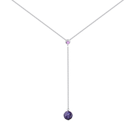 Купить оптом колье из серебра с фианитом и чароитами 8340463231-45 от Krasnoe