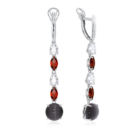 Купить оптом серьги из серебра с кошачий глазами, гранатами и фианитами 2340261205-1-21 от Krasnoe