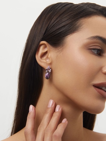 Купить оптом серьги из серебра с чароитами и фианитами 2340460886-92 от Krasnoe