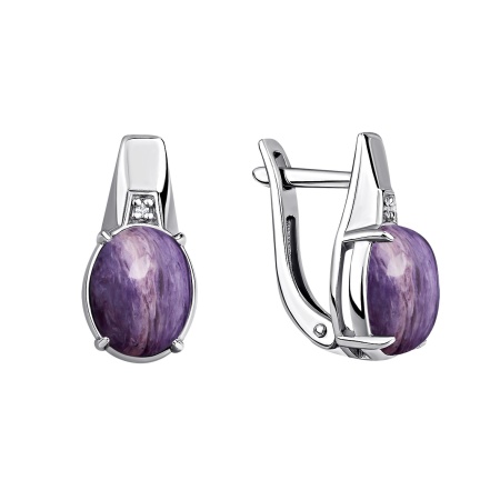 Купить оптом серьги из серебра с фианитами и чароитами 2340461973 от Krasnoe