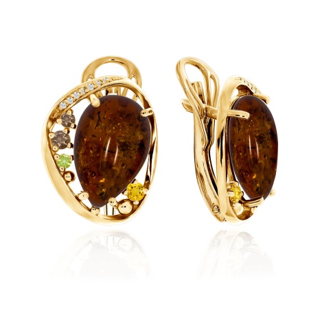 Купить оптом серьги из серебра с ситаллами, янтарём и фианитами 2320861171-42 от Krasnoe