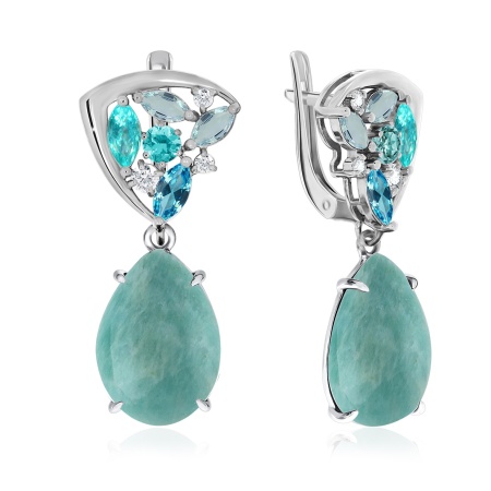 Купить оптом серьги из серебра с амазонитами и фианитами 2340370885 от Krasnoe