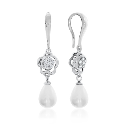 Купить оптом серьги из серебра с жемчугами и фианитами 2340240832 от Krasnoe