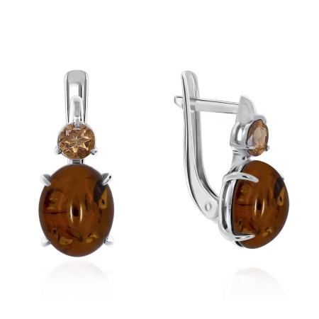 Купить оптом серьги из серебра с фианитами и янтарём 2340860367 от Krasnoe