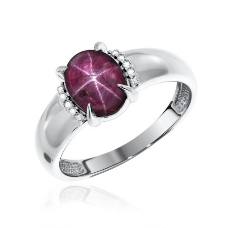 Купить оптом кольцо из серебра с рубином звездчатым и фианитами 1340940371л-3 от Krasnoe