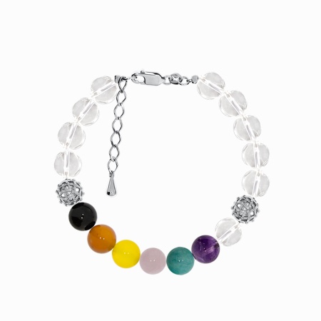 Купить оптом браслет из серебра с кварцем, аметистом, амазонитами, агатами и хрусталём 4340876459-17-1 от Krasnoe