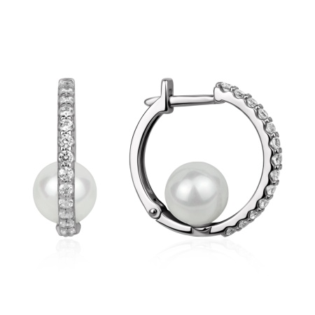 Купить оптом серьги из серебра с жемчугами и фианитами 2340245513л от Krasnoe