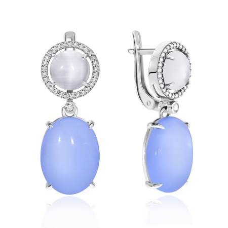 Купить оптом серьги из серебра с кошачий глазами, халцедонами и фианитами 2340870513л-9 от Krasnoe