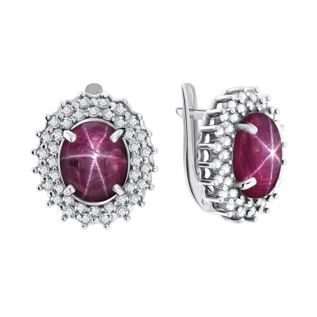 Купить оптом серьги из серебра с рубинами звездчатыми и фианитами 2340940150л-3 от Krasnoe