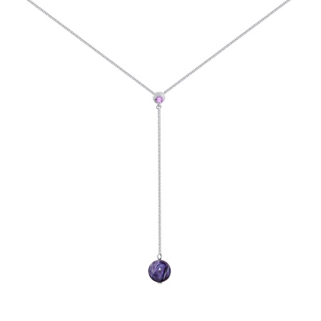 Купить оптом колье из серебра с фианитом и чароитом 8340463229-45 от Krasnoe