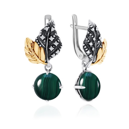Купить оптом серьги из серебра с малахитами и фианитами 2317382265 от Krasnoe
