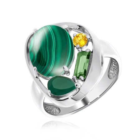 Купить оптом кольцо из серебра с агатом, малахитом и фианитами 1340381168-1 от Krasnoe