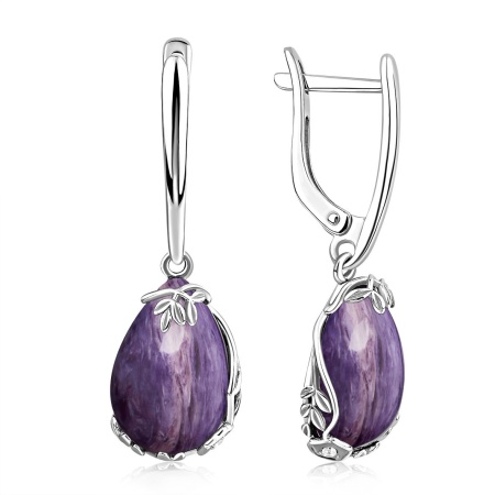 Купить оптом серьги из серебра с фианитами и чароитами 2340465052л от Krasnoe