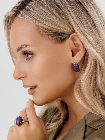 Купить оптом серьги из серебра с чароитами 2340460112 от Krasnoe