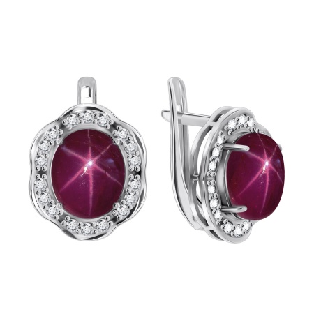 Купить оптом серьги из серебра с рубинами звездчатыми и фианитами 2340940141-3 от Krasnoe