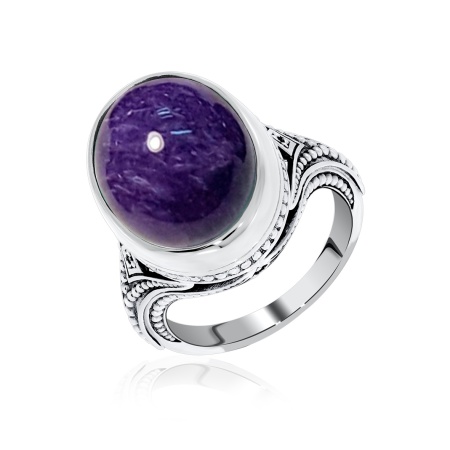 Купить оптом кольцо из серебра с чароитами и фианитами 1310460967 от Krasnoe