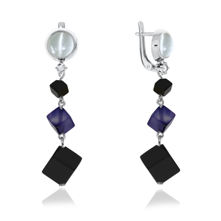 Купить оптом серьги из серебра с кошачий глазами, фианитами и агатами 2340870648-6 от Krasnoe