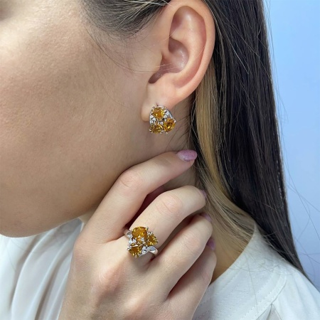 Купить оптом серьги из серебра с цитринами и фианитами 2340851803л от Krasnoe