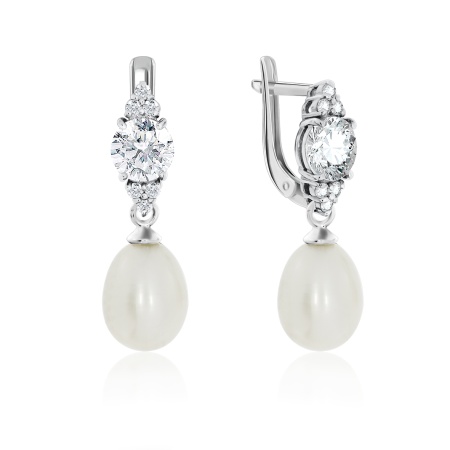 Купить оптом серьги из серебра с жемчугами и фианитами 2340244654 от Krasnoe