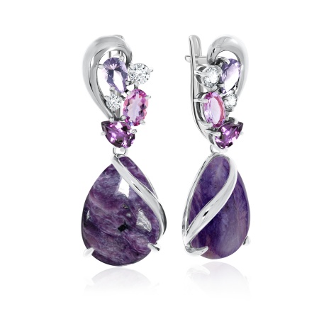 Купить оптом серьги из серебра с чароитами и фианитами 2340460877 от Krasnoe