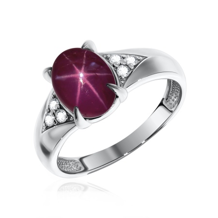 Купить оптом кольцо из серебра с рубином звездчатым и фианитами 1340940372л-3 от Krasnoe