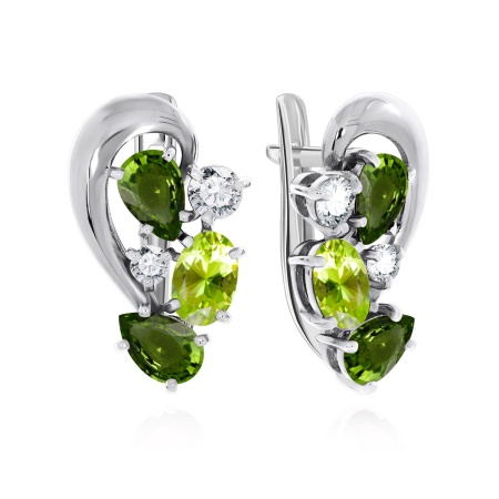 Купить оптом серьги из серебра с фианитами и хризолитами 2340810883 от Krasnoe