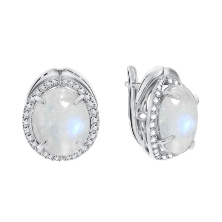 Купить оптом серьги из серебра с лунным камнем и фианитами 2340930140 от Krasnoe