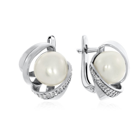 Купить оптом серьги из серебра с жемчугами, жемчугами и фианитами 2310050861 от Krasnoe