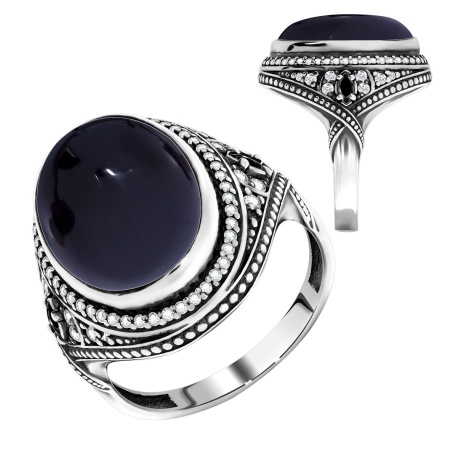 Купить оптом кольцо из серебра с агатом, ситаллами и фианитами 1310390960л-22 от Krasnoe