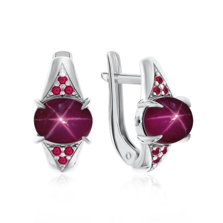 Купить оптом серьги из серебра с рубинами звездчатыми и натуральными корундами 2340940372л-38 от Krasnoe