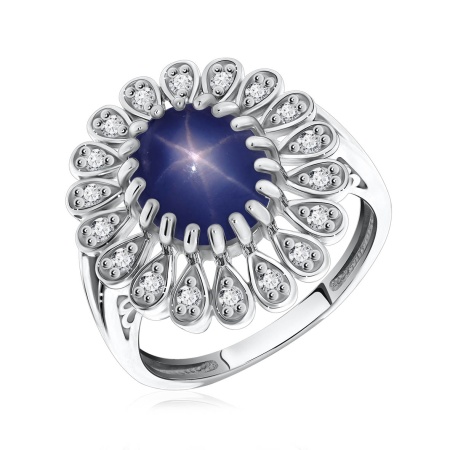 Купить оптом кольцо из серебра с сапфир звездчатыйом и фианитами 1340940251-8 от Krasnoe