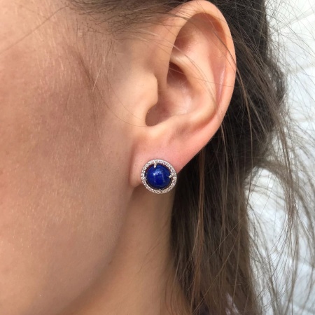 Купить оптом пусеты из серебра с лазуритами и фианитами 2340472055 от Krasnoe