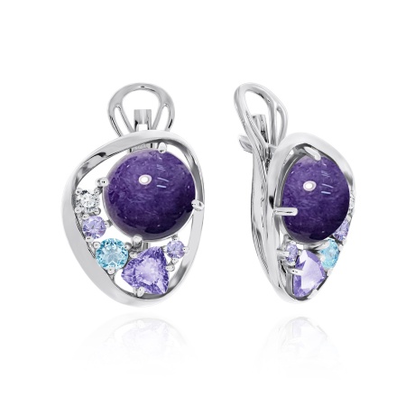 Купить оптом серьги из серебра с ситаллами, чароитами и фианитами 2340461170-84 от Krasnoe