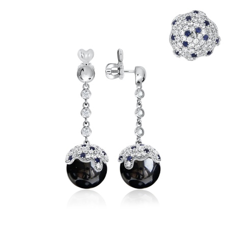 Купить оптом пусеты из серебра с агатами, ситаллами и фианитами 2340390850л-20 от Krasnoe