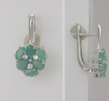 Купить оптом серьги из серебра с фианитами, изумрудами и бериллами 3987013007-6 от Krasnoe