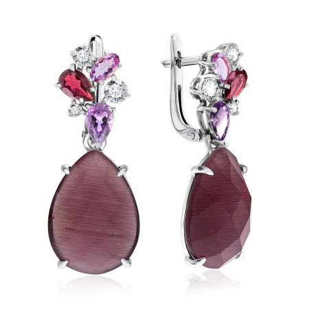 Купить оптом серьги из серебра с кошачий глазами и фианитами 2340260875-33 от Krasnoe