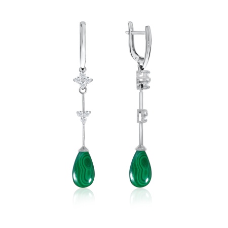 Купить оптом серьги из серебра с малахитами и фианитами 2340380737 от Krasnoe