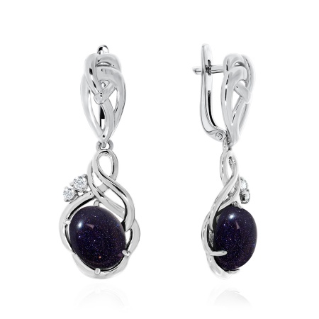 Купить оптом серьги из серебра с синтетическими авантюринами и фианитами 2340360947-80 от Krasnoe