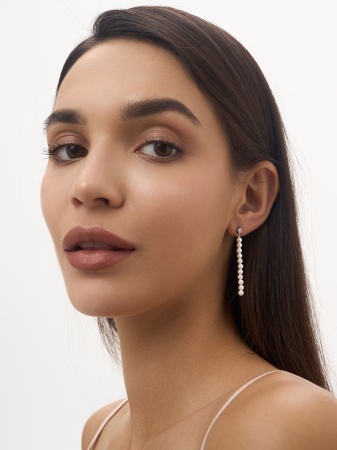 Купить оптом пусеты из серебра с фианитами и жемчугами 2340245315 от Krasnoe