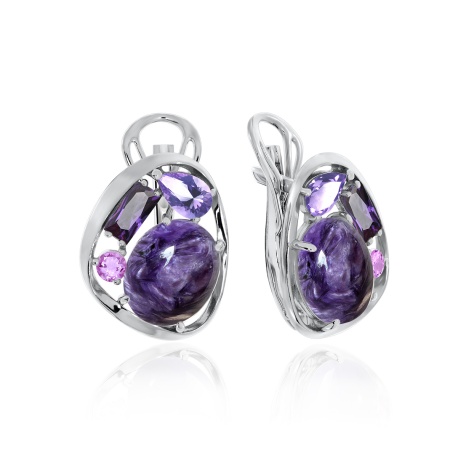 Купить оптом серьги из серебра с чароитами и фианитами 2340461168 от Krasnoe