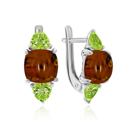 Купить оптом серьги из серебра с янтарём и нанохризолитами 2340860872-65 от Krasnoe